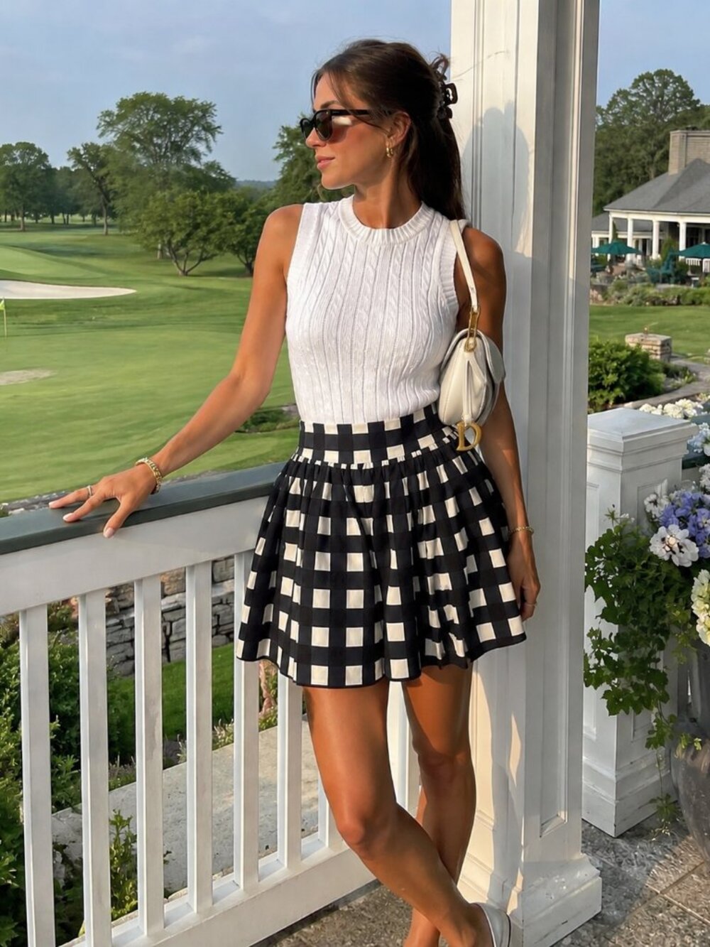 Banana Republic Navy Gingham A-Line Skirt w/ Pockets SZ 10P Preppy